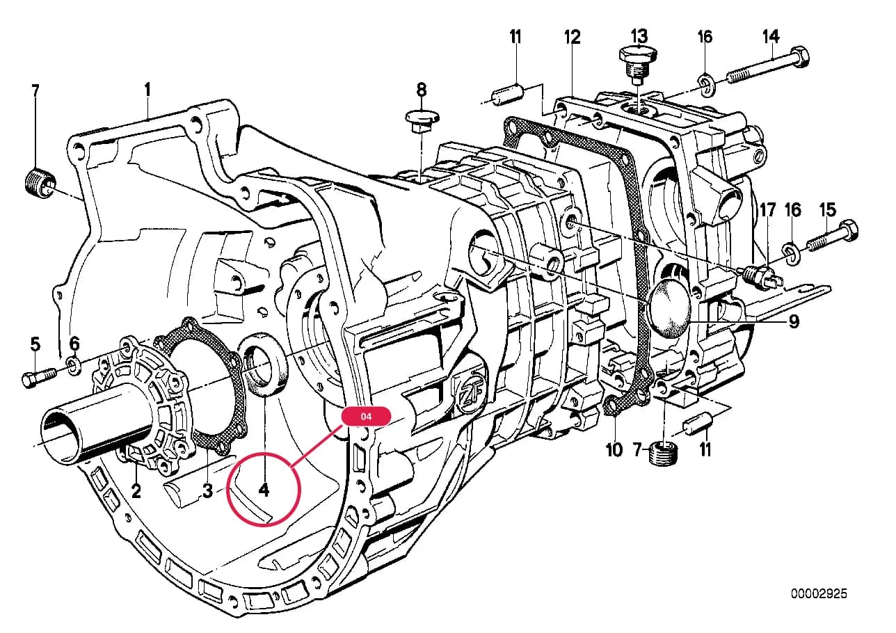 Shaft seal — BMW Classic 5 E28 — 23 Manual Transmission › 23_0562 ZF S5-16 HOUSING+ATTACHING PARTS