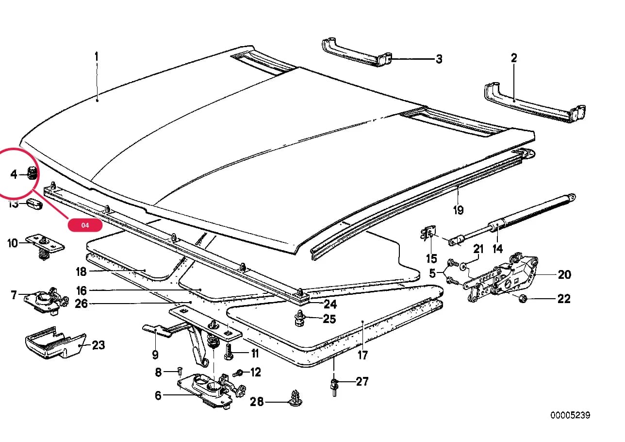 Stop buffer — BMW Classic 5 E28 — 41 Bodywork › 41_0445 Hood