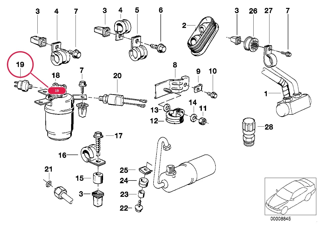 SAFETY PRESSURE SWITCH — BMW Classic 3 E30 — 64 Heater and Air Conditioning › 64_0741 DRYING CONTAINER/SMALL PARTS