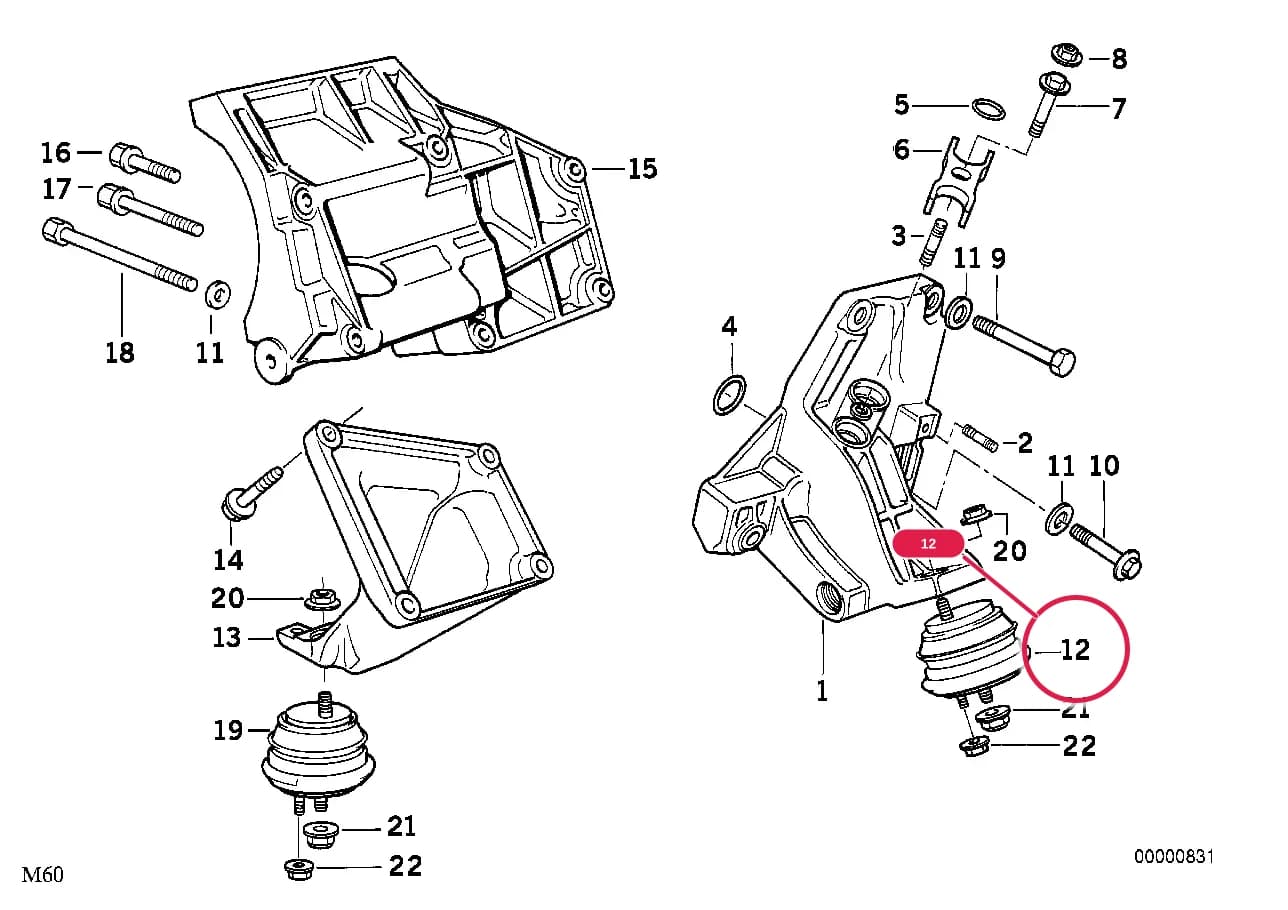 RUBBER MOUNTING LEFT — BMW Classic 8 E31 — 11 Engine › 11_1401 Engine Suspension / Damper