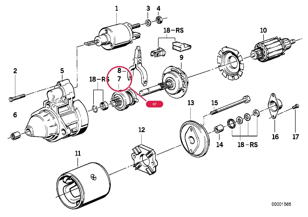 FREE WHEEL PINION — BMW Classic 7 E32 — 12 Engine Electrical System › 12_0535 STARTER PARTS 1,7KW