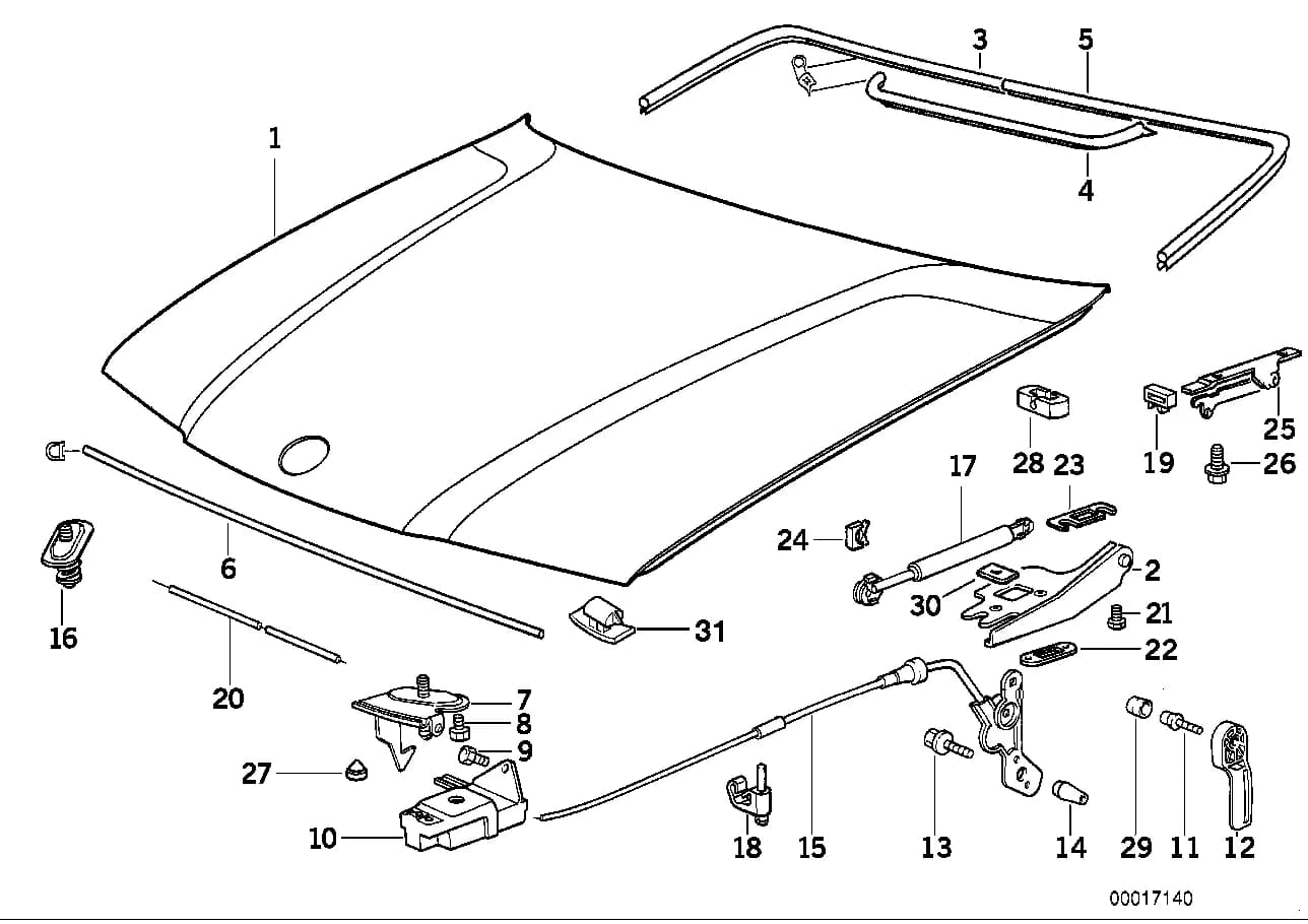 Bowden cable — BMW Classic 3 E36 — 41 Bodywork › 41_1049 ENGINE HOOD/MOUNTING PARTS