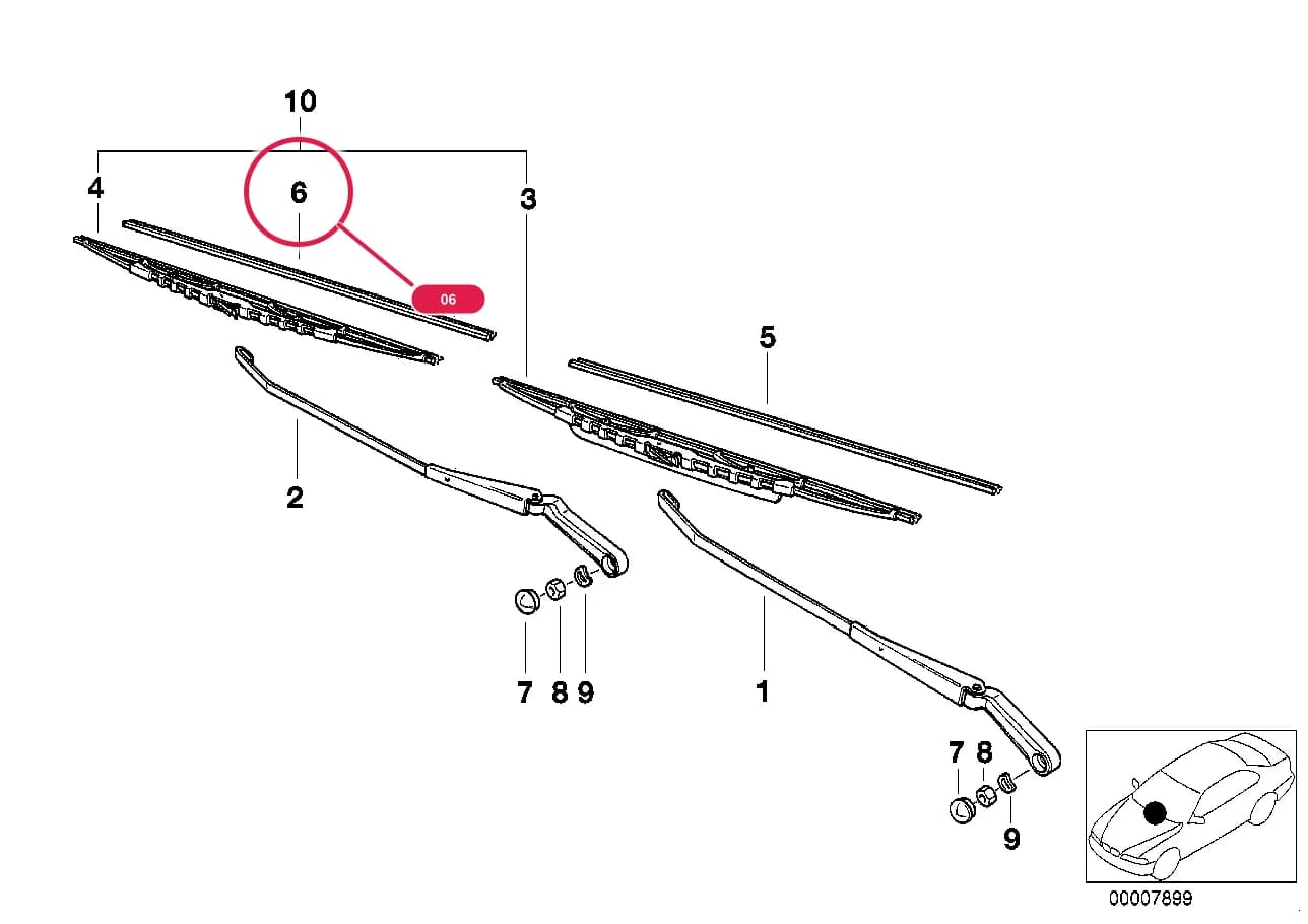 Wiper rubber — BMW Classic 3 E36 — 61 Vehicle electrical system › 61_0069 SINGLE COMPONENTS FOR WIPER ARM