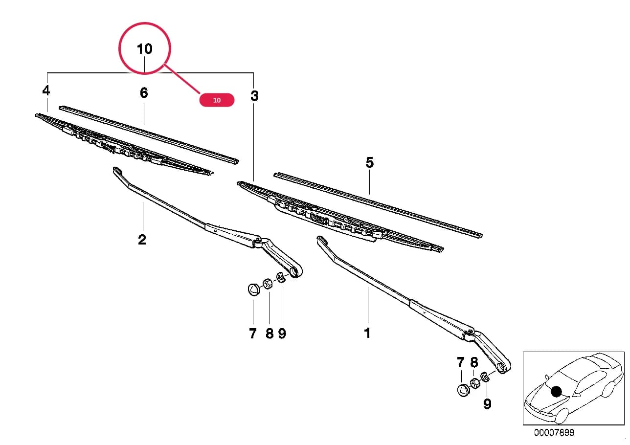 Set of wiper blades — BMW Classic 3 E36 — 61 Vehicle electrical system › 61_0069 SINGLE COMPONENTS FOR WIPER ARM