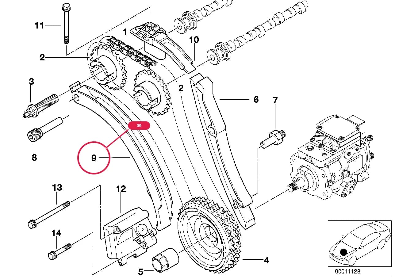 Chain tensioner — BMW Classic 5 E39 — 11 Engine › 11_7507 timing gear timing chain top