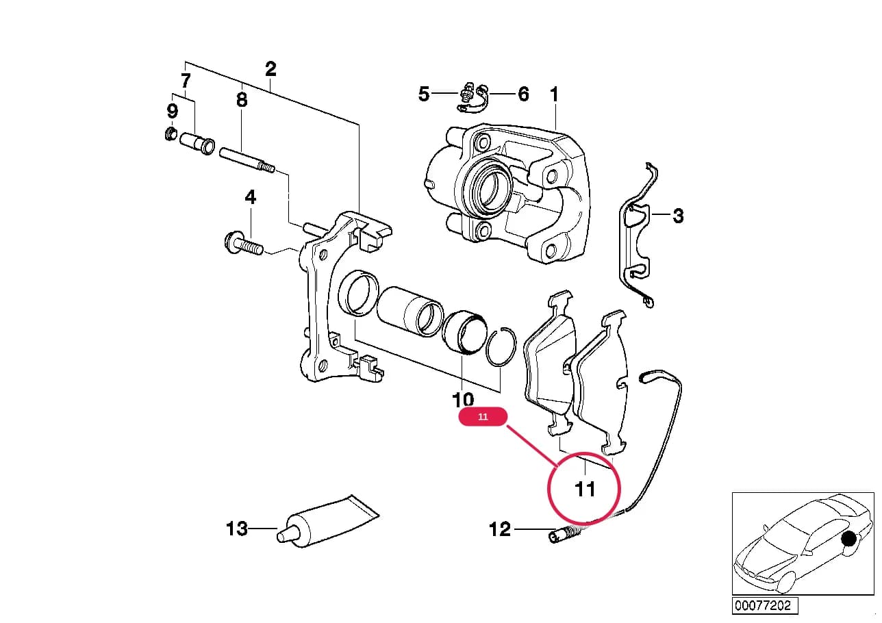 Repair kit, brake pads asbestos-free — BMW Classic 5 E39 — 34 Brakes › 34_1124 Rear wheel brake, brake pad sensor