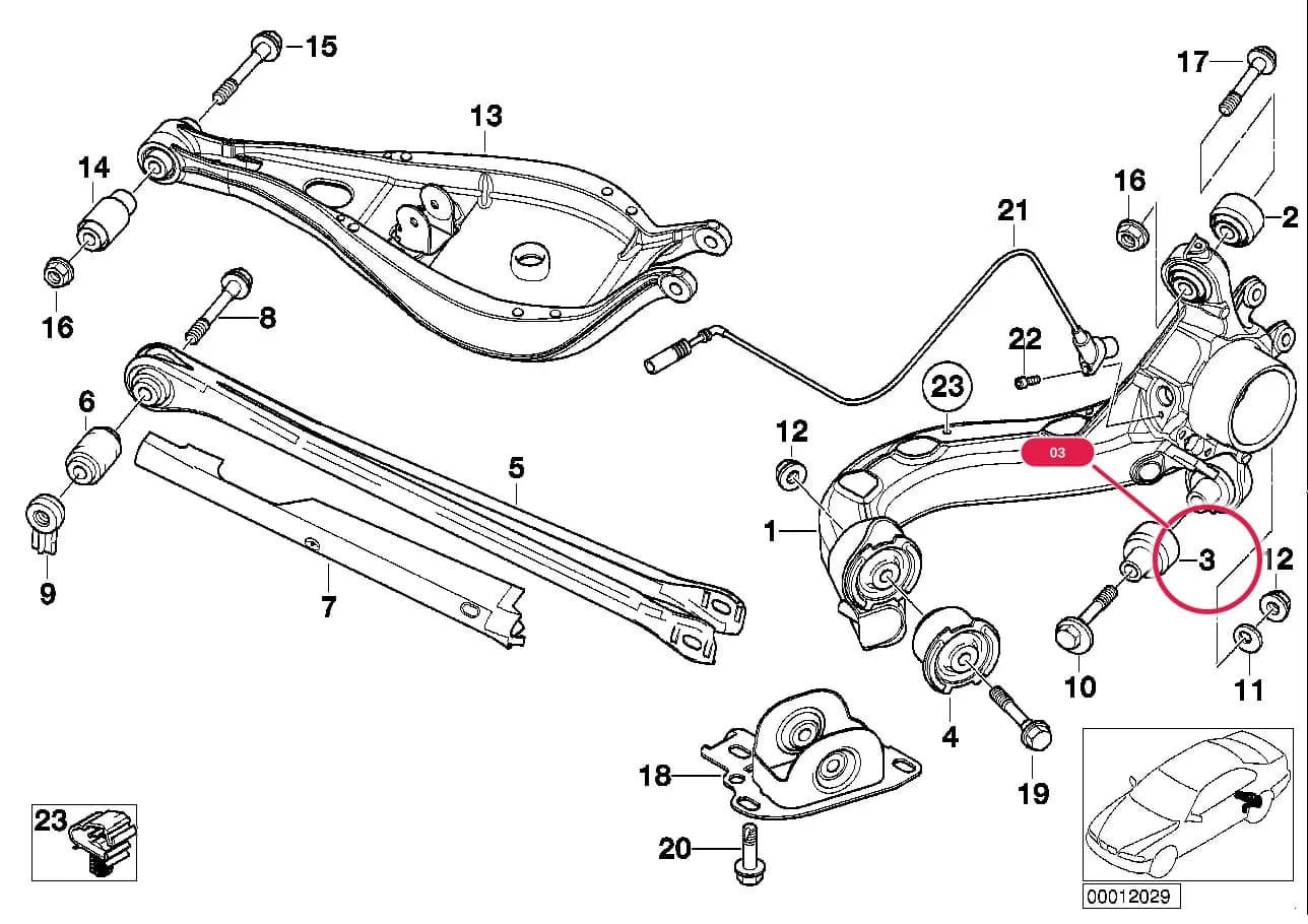 Rubber mounting — BMW 3 E46 — 33 Rear Axle › 33_0840 REAR AXLE SUPPORT/WHEEL SUSPENSION