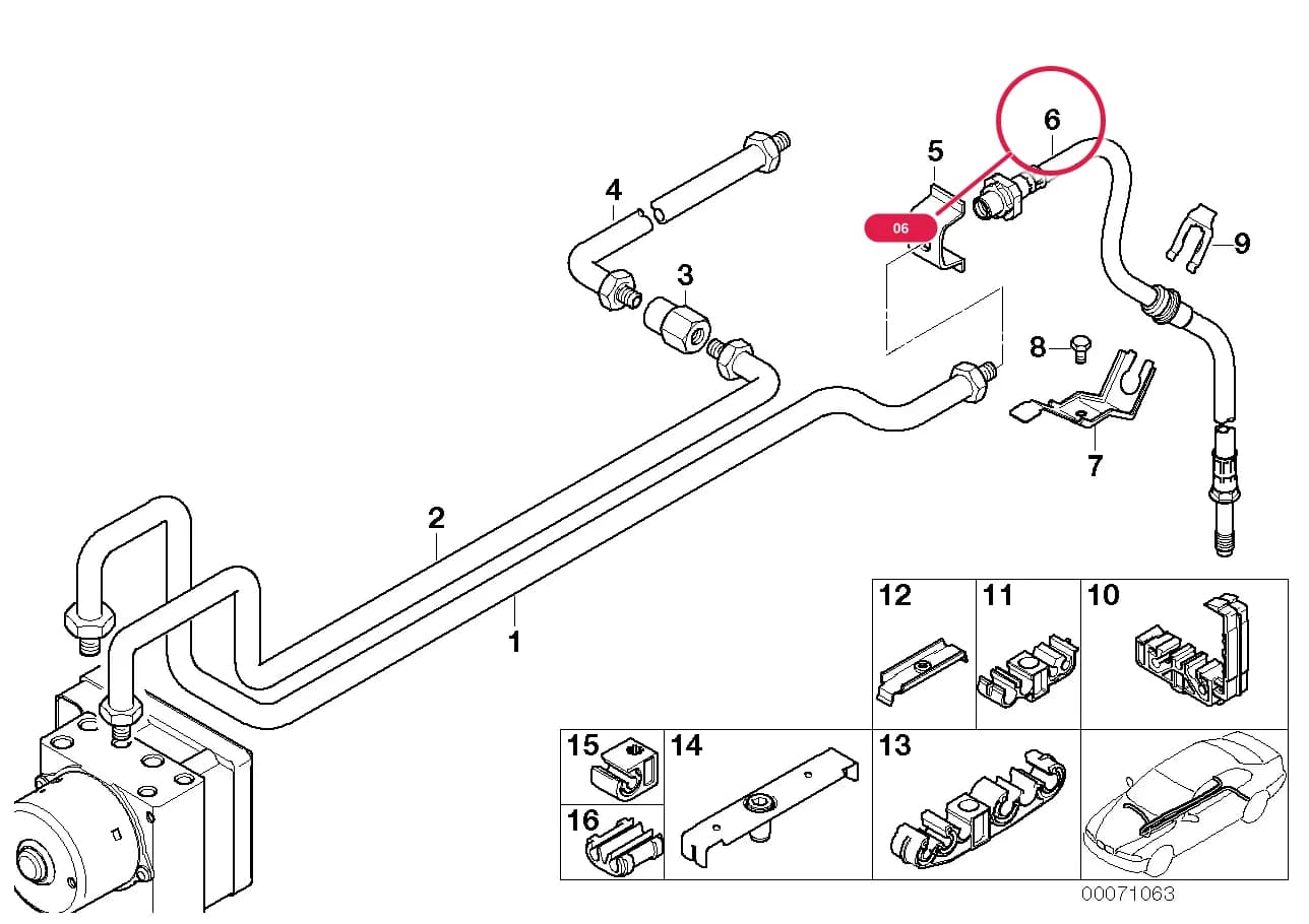 Brake hose rear — BMW 3 E46 — 34 Brakes › 34_1166 Rear brake pipe DSC