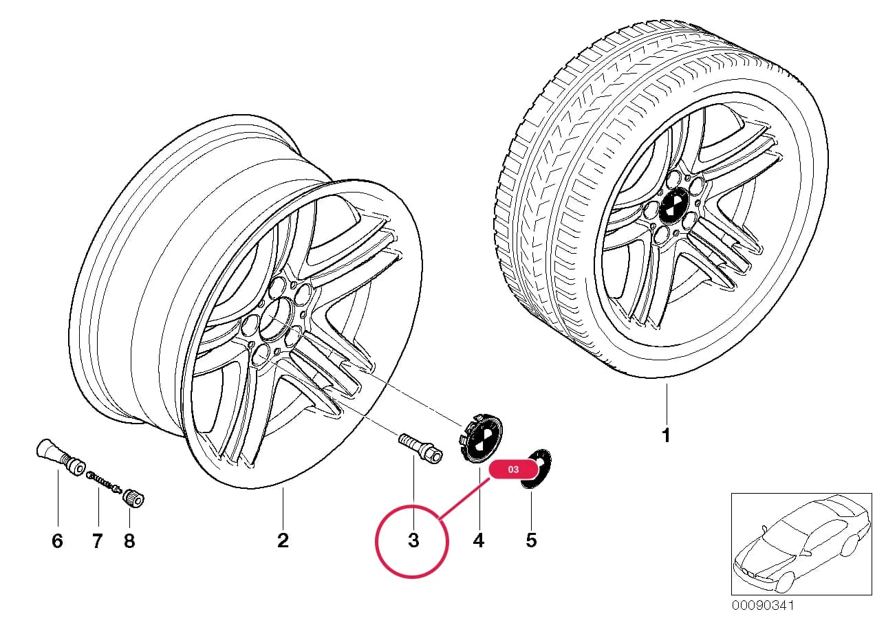 Wheel bolt black — BMW 7 E65 — 36 Wheels › 36_0524 BMW LA wheel, star spoke 89