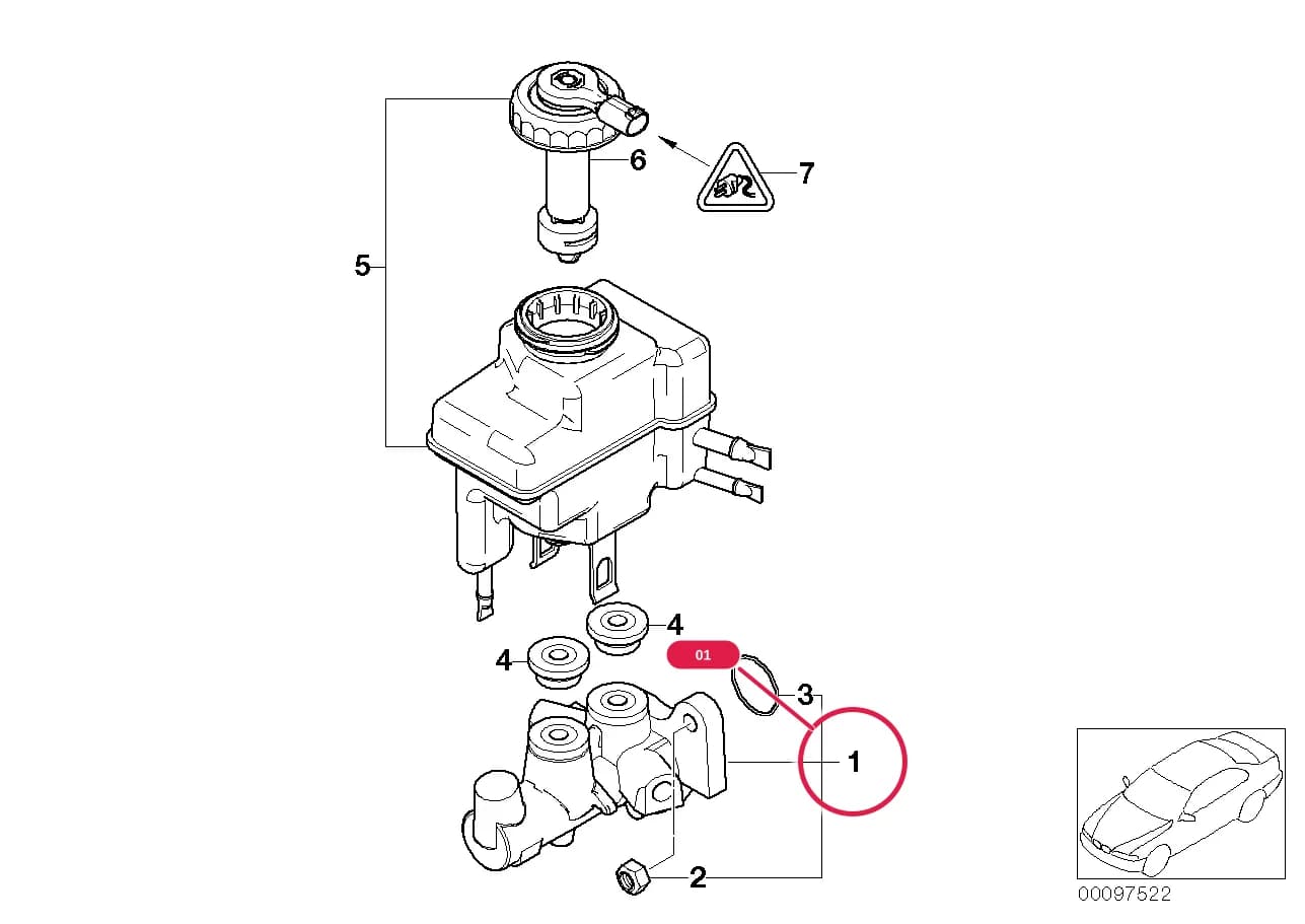 Brake master cylinder — BMW 7 E65 — 34 Brakes › 34_1236 BRAKE MASTER CYLINDER/EXPANSION TANK