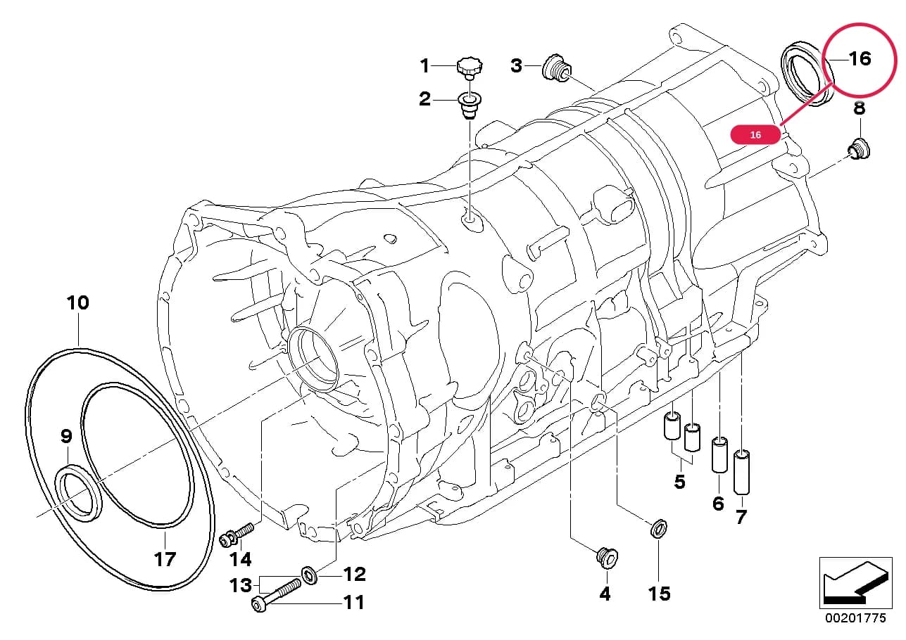 Shaft seal — BMW X5 E70 — 24 Automatic transmission › 24_1071 GA6HP26Z hous. attachm. parts, AWD