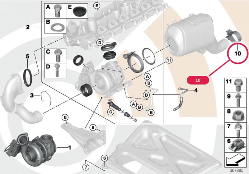 Muffler clamp — BMW X5 E70 — 11 Engine › 11_5227 Turbocharger and install. kit Value Line