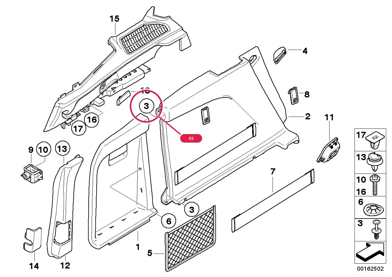 Blind rivet — BMW X5 E70 LCI — 51 Vehicle trim › 51_6343 LATERAL TRUNK FLOOR TRIM PANEL