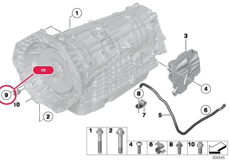 Crankshaft engine speed sensor — BMW X6 E72 Hybrid — 24 Automatic transmission › 24_1151 Transmission mounting parts
