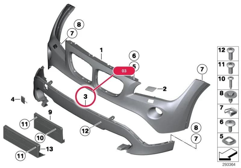 Trim panel, bumper, front bottom — BMW X1 E84 — 51 Vehicle trim › 51_7465 Trim panel, front
