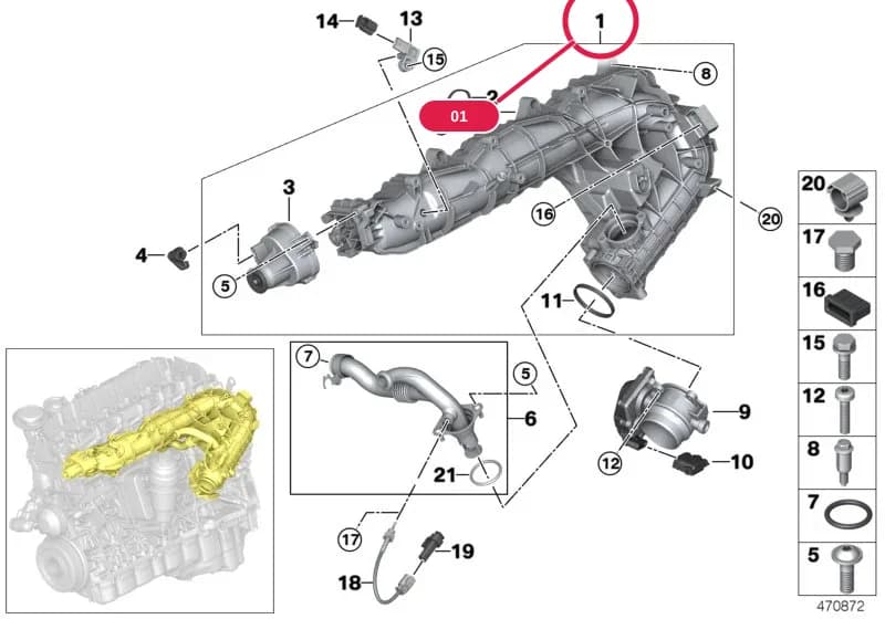 Intake manifold with flap control — BMW 7 F02 — 11 Engine › 11_4259 Intake manifold AGR with flap control