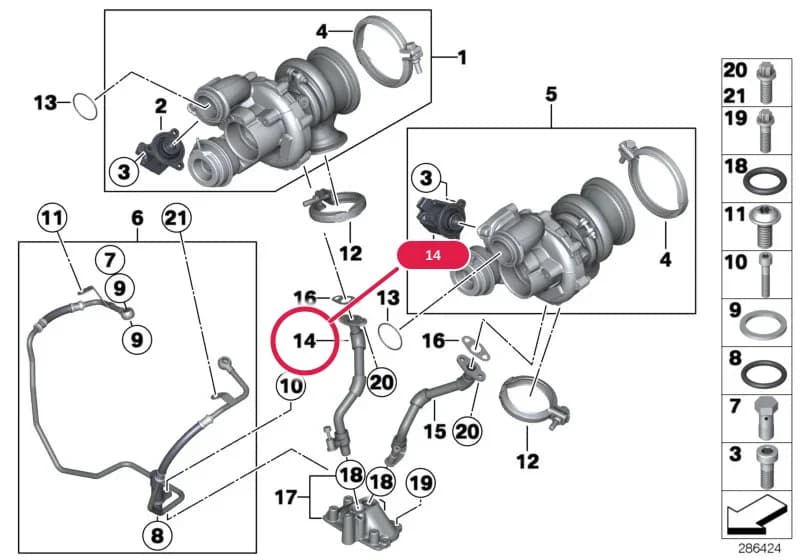 Return pipe — BMW 7 F04 Hybrid — 11 Engine › 11_5106 TURBO CHARGER WITH LUBRICATION