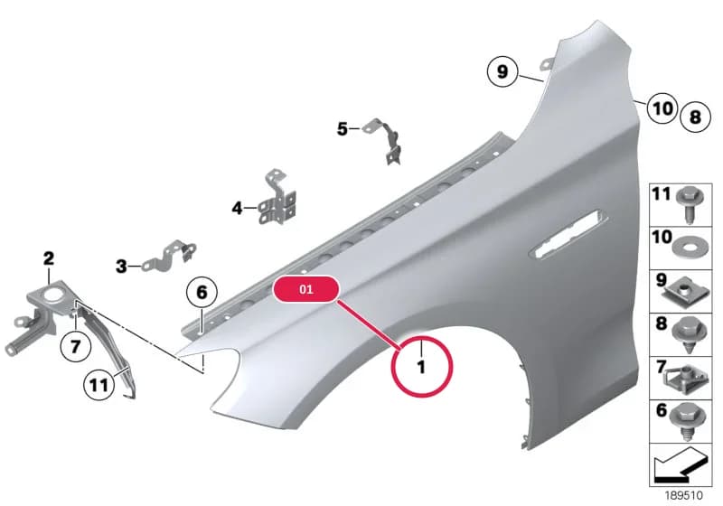 Side panel, front left — BMW 5 F07 GT — 41 Bodywork › 41_1918 Side panel, front