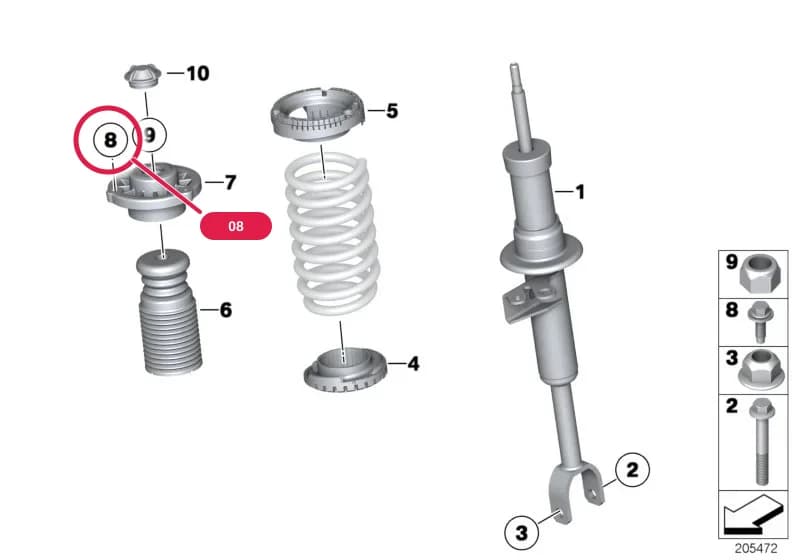 Screw, self tapping — BMW 5 F07 GT — 31 Front Axle › 31_0877 MOUNTING PARTS F FRONT SPRING STRUT