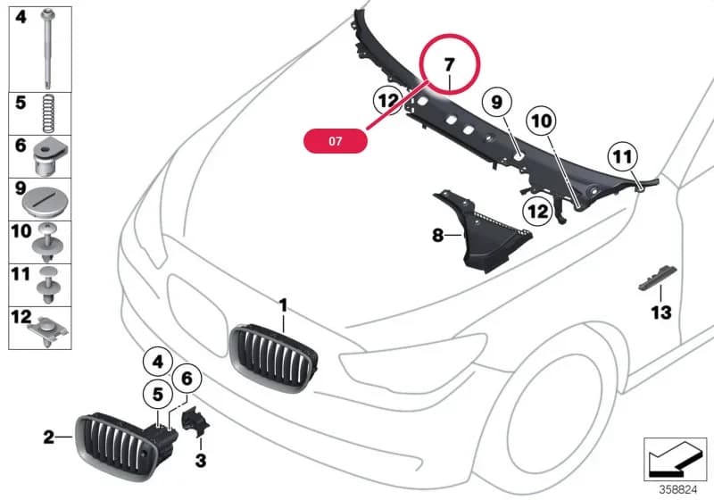 cover, windscreen panel — BMW 5 F07 GT — 51 Vehicle trim › 51_7506 exterior trim / grille