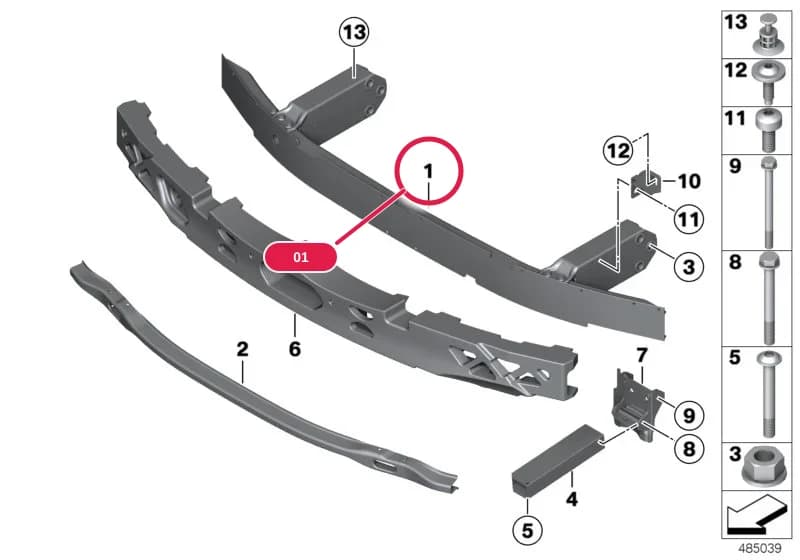 Carrier, bumper front — BMW 5 F07 GT — 51 Vehicle trim › 51_7456 Support, front