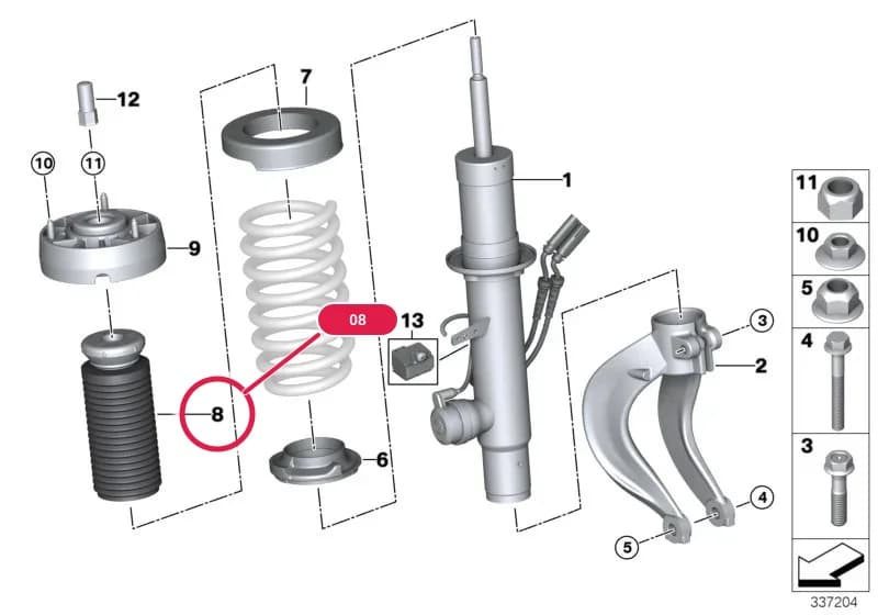 Additional damper w/ prot. tube, front — BMW X5 F15 — 31 Front Axle › 31_1064 Spring strut, front VDC / mounting parts