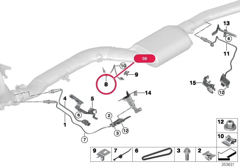 Temperature sensor, exhaust — BMW X5 F15 — 13 Fuel Preparation System › 13_1538 Exhaust sensors / sensor NOX / SCR