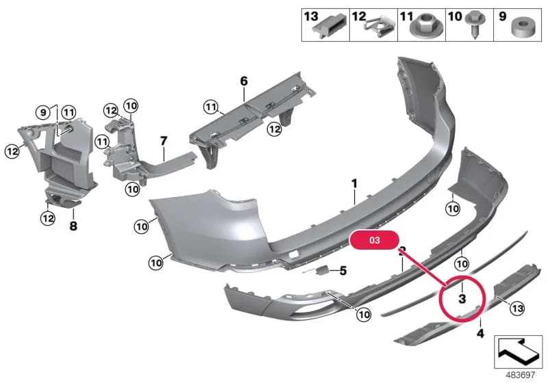 Trim strip, bumper, rear — BMW X5 F15 — 51 Vehicle trim › 51_9445 Trim panel, rear