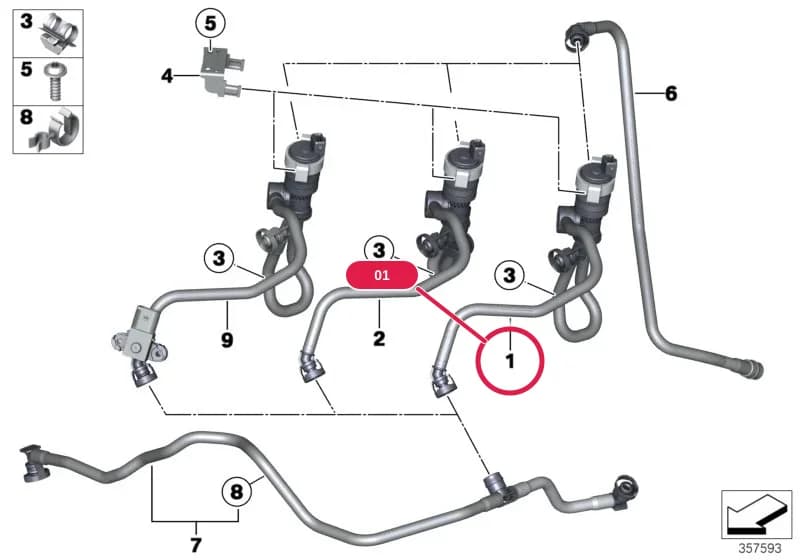 Fuel tank ventilation valve with pipe — BMW 5 F18 — 13 Fuel Preparation System › 13_1421 Fuel tank breather valve
