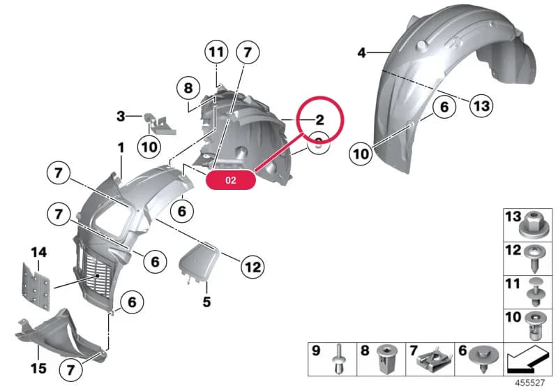 Cover,wheel arch,rearsection,front right — BMW 5 F18 — 51 Vehicle trim › 51_7871 Wheelarch trim