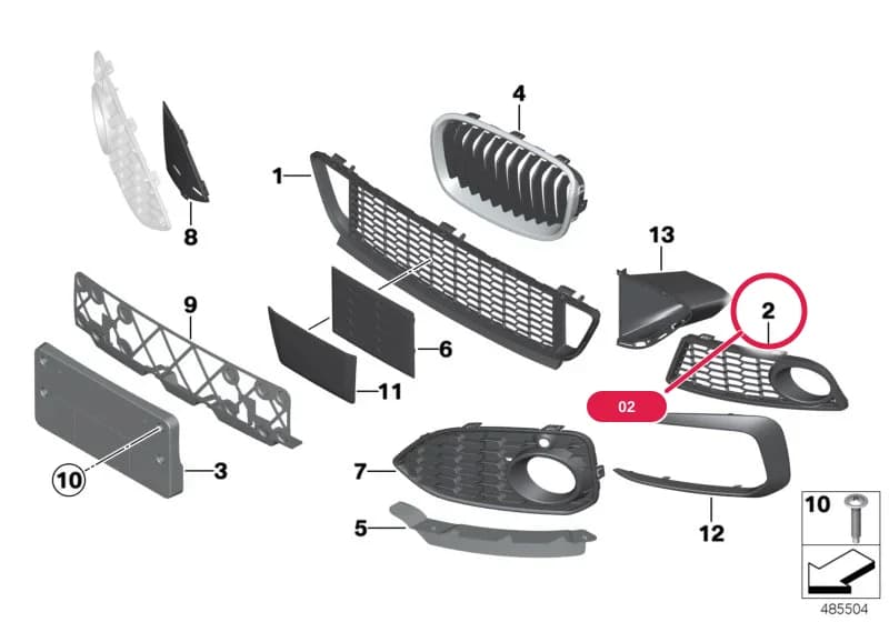 Bumper grille, front left — BMW 1 F21 — 51 Vehicle trim › 51_8675 M trim panel, trim elements, front