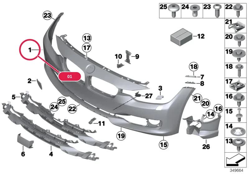 Bumper panel, Lines, primed, front — BMW 3 F30 — 51 Vehicle trim › 51_8504 Trim panel, front
