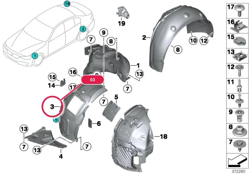 Cover,wheel arch,frontsection,frontright — BMW 3 F30 — 51 Vehicle trim › 51_8649 Wheelarch trim