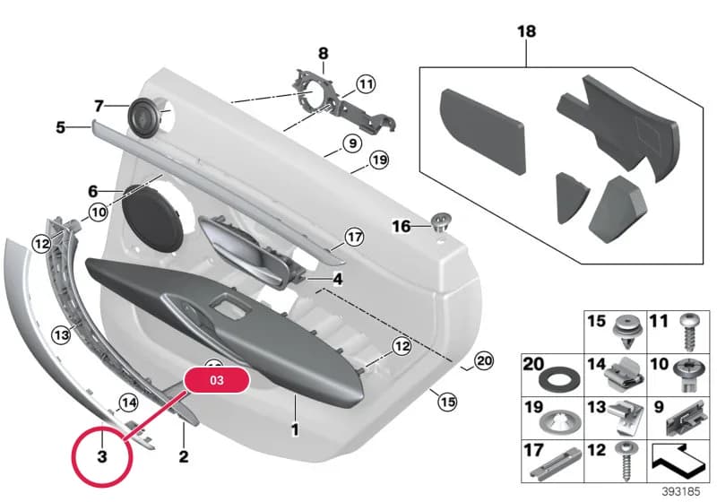 Trim, door pull, left — BMW 4 F36 Gran Coupé — 51 Vehicle trim › 51_9825 Mounting parts, door trim, rear
