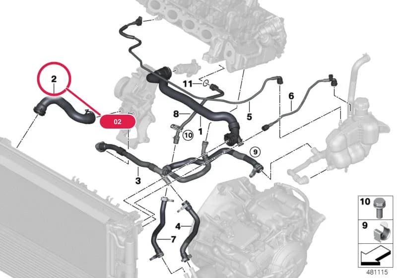 Hose, radiator bottom-thermostat — BMW X2 F39 — 17 Radiator › 17_1064 Cooling system coolant hoses