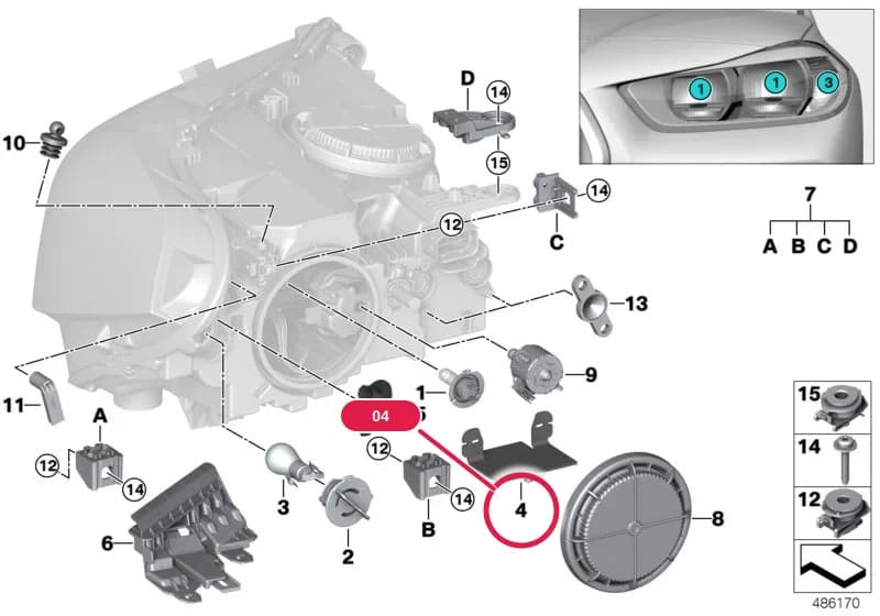 LED module, daytime driving lights,right — BMW X2 F39 — 63 Lighting › 63_1941 Individual parts for headlamp, halogen