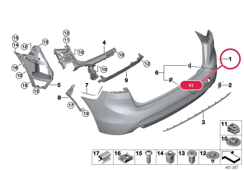 Panel, bumper, primed, rear — BMW 2 F45 Active Tourer — 51 Vehicle trim › 51_0961 Trim panel, rear