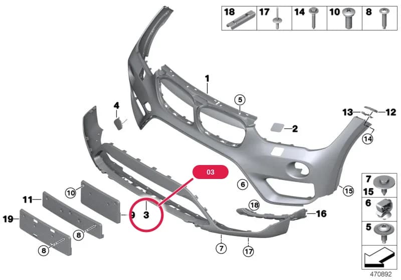 Bumper panel front lower section — BMW X1 F48 — 51 Vehicle trim › 51_3294 Trim panel, front