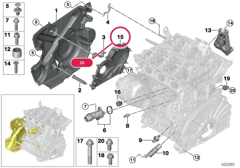 Timing chain cover — BMW 1 F52 — 11 Engine › 11_5756 Engine block mounting parts