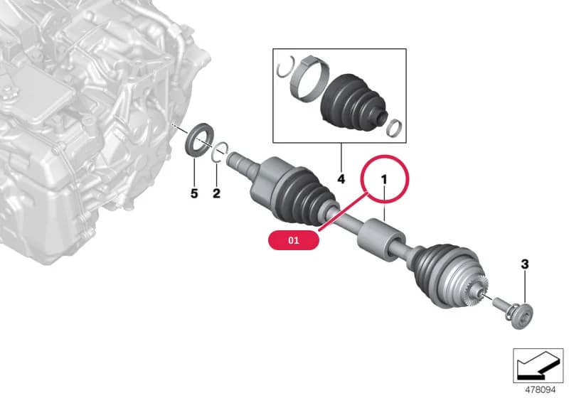 Output shaft, left — BMW 1 F52 — 31 Front Axle › 31_1392 Output shaft front left