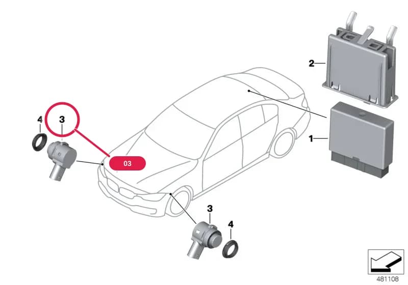 Ultrasonic sensor luminous gold met. — BMW 1 F52 — 66 Distance Systems, Cruise Control › 66_0446 Parking manoeuvring assistant PMA