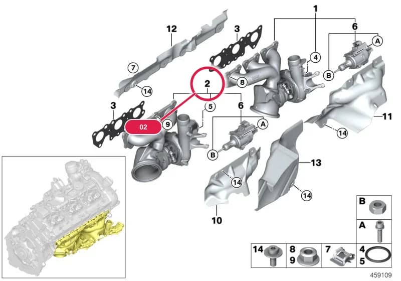Turbocharger, cylinders 4-6 — BMW 3 F80 M3 — 11 Engine › 11_5610 TURBO CHARGER