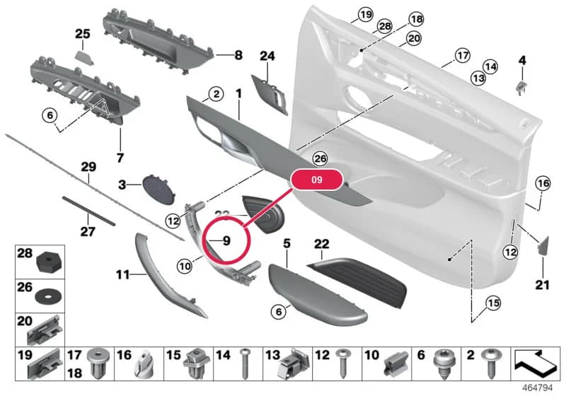 Carrier, door pull, left — BMW X5 M F85 — 51 Vehicle trim › 51_9217 Mounting parts, door trim panel, front