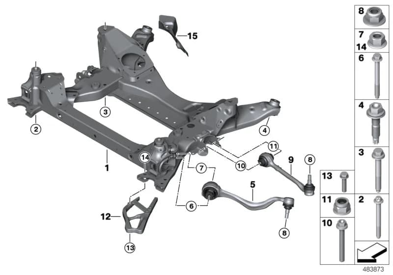 Spring support for vibration absorber — BMW X3 G01 — 31 Front Axle › 31_1413 Frnt axle support,wishbone/tension strut