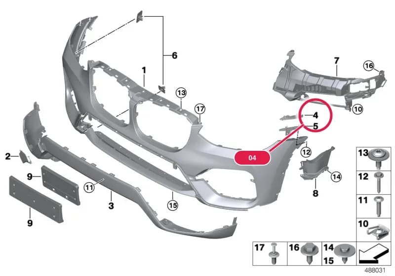 Guide, bumper, right — BMW X3 G01 — 51 Vehicle trim › 51_4970 Trim panel, front