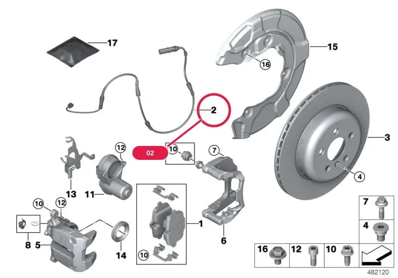 Brake-pad sensor, rear — BMW 5 G38 — 34 Brakes › 34_2497 Rear wheel brake
