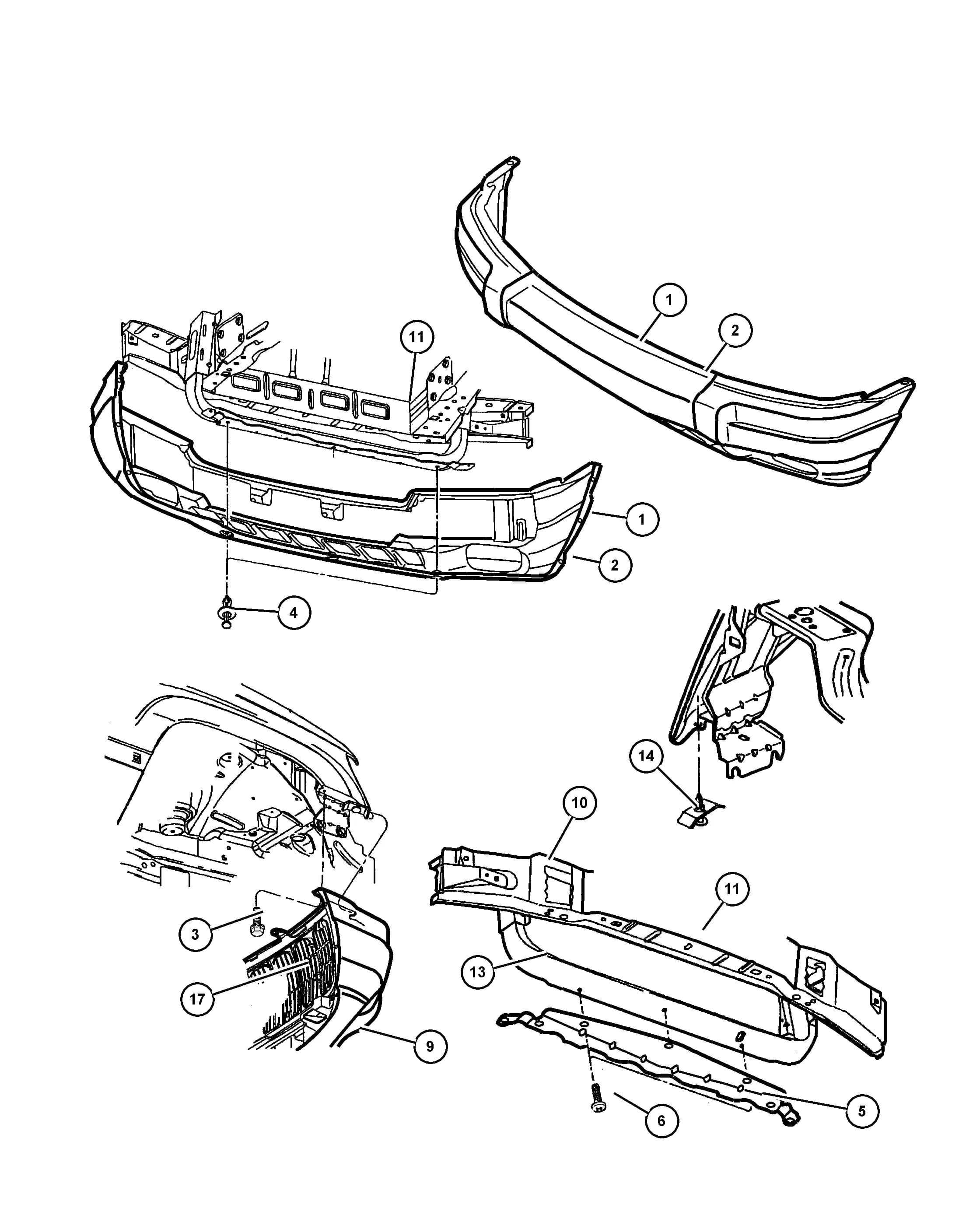 1999 WJ - JEEP GRAND CHEROKEE — 13 FRAMES AND BUMPERS › 01 240 BUMPER, FRONT
