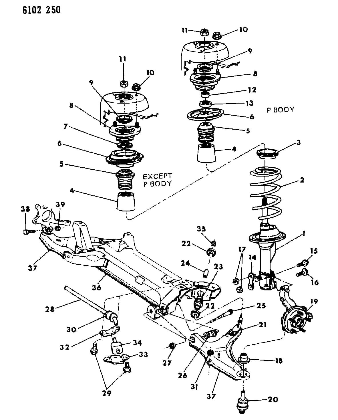 1986 P -PASSENGER (CKD, EXPORT, MEXICO, US) (EXPORT) — 2 FRONT SUSPENSION & DRIVE › 03 3 SUSPENSION, FRONT (AFTER 1-2-86), K,G,E,H BODY