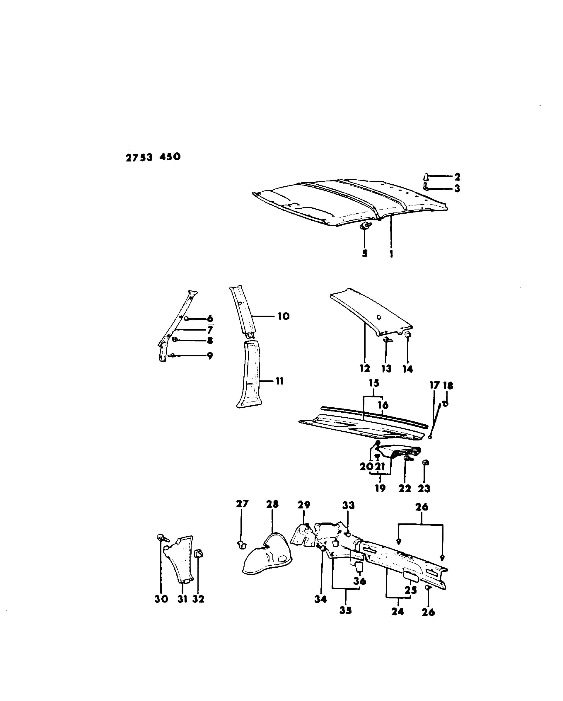1982 I -IMPORT (US) — 23T BODY - INTERIOR TRIM › 05 5 HEADLINING & TRIM BOARD (MODEL 44)