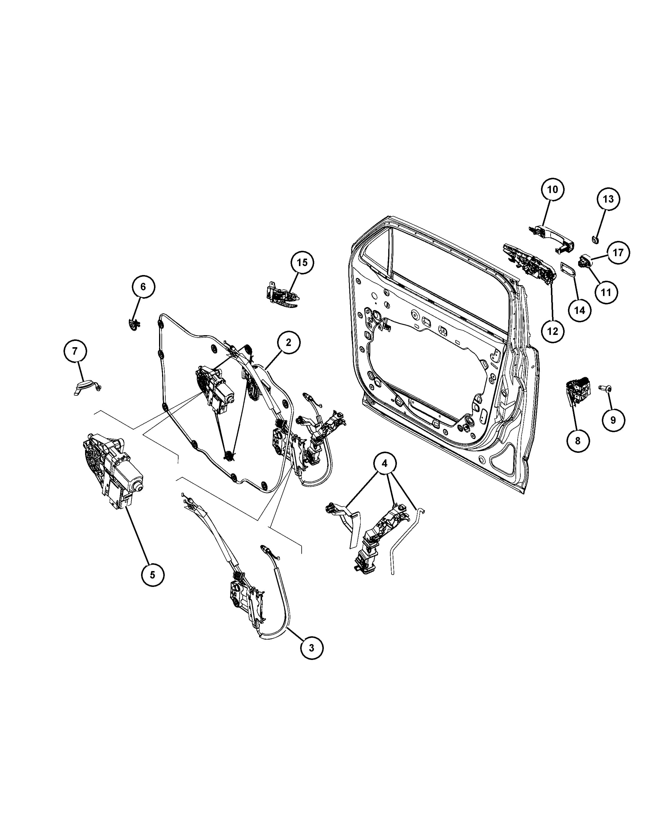 2017 BQ - JEEP RENEGADE (CHINA) (CKD, EXPORT, MEXICO) — 30 DOORS, DOOR MIRRORS AND RELATED PARTS › 02 125 FRONT DOOR, HARDWARE COMPONENTS